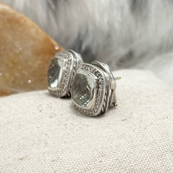 David Yurman Diamond Prasiolite Albion Earrings .925 Sterling Silver - Picture 6 of 8